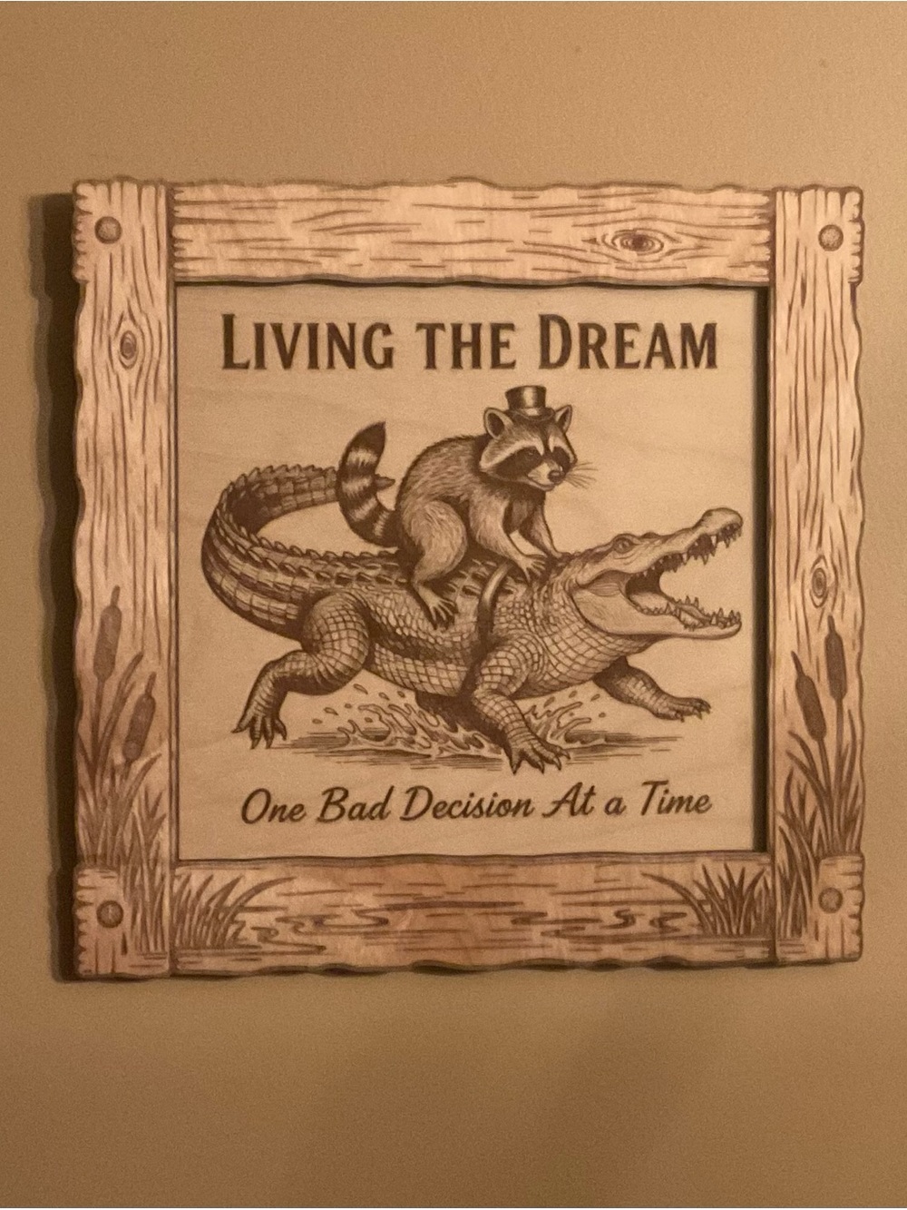 Funny Raccoon & Alligator Wall Hanging